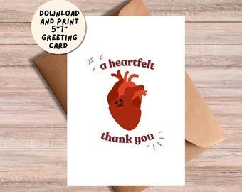 Heartfelt Thank You Card Heart Greeting Card Thank You Friend Wife Husband Significant Other Cardiologist Valentine Day Anatomical Thank You
