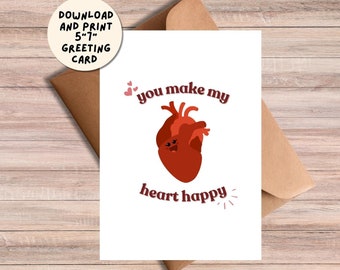 You Make My Heart Happy Card Greeting Card Note Friend Boyfriend Girlfriend Husband Wife Aorta Card Valentines Card Digital Download