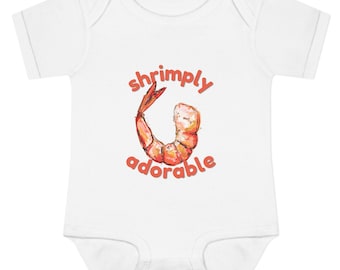 Shrimply Adorable Shrimp Baby Onesie, Funny Baby Bodysuit, Ocean Seafood Shellfish Beach Onesie, Baby Shower Gift