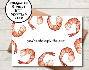 Shrimp Greeting Card, You're Shrimply the Best, Gift for Seafood Shrimp Sea Lovers, Punny Card, Digital Download