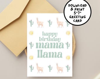 Tarjeta de Feliz Cumpleaños Mamá Llama - Descarga Digital Graciosa de Cumpleaños de Llama - Tarjeta de Cumpleaños Imprimible para Mamá, Descarga Instantánea en PDF