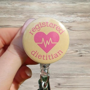 RD Badge Reel – Registered Dietitian Badge Holder – Healthcare ID Clip – Button Reel 1.25”