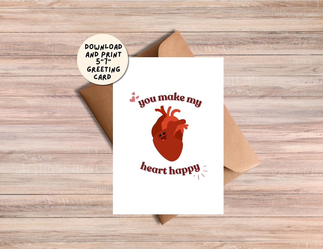 You Make My Heart Happy Card Greeting Card Note Friend Boyfriend ...