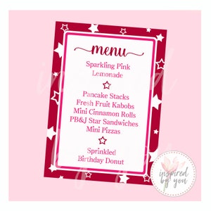 Star Girl Menu | America 5x7 | AG | Pink White Red Stars Girl Menu | DIGITAL FILE only