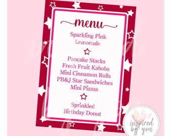 Star Girl Menu | America 5x7 | AG | Pink White Red Stars Girl Menu | DIGITAL FILE only