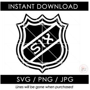 Zes hockey verjaardag SVG | 6e zesde verjaardag hockeyjongen, speler, png | NHL-schild | Ice Skate Stick Puck Theme jpg | Digitaal bestand Cricut Cameo