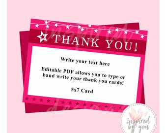 Star Girl Thank You Card 5x7 | Edit Yourself PDF | America | AG | Pink White Blue Stars Girl Doll | DIGITAL file only | Edit Yourself