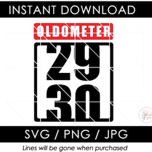 30th Birthday SVG | Oldometer Oldometre | 1992 | Sixty Birthday | Funny Birthday Shirt | PNG JPG Cut Files | Cricut Cameo Silhouette