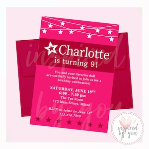 Star Invitation | America Birthday Invite | Sleepover Party Store | Red Pink White Stars Doll | AG |  DIGITAL FILE only