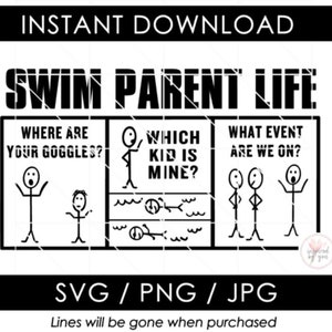 Schwimmen Eltern Leben SVG | Lustiger Schwimmer Comic | Shirt oder Tasse Geschenkideen | Strichmännchen-Familie | PNG JPG | Schneidedatei Cricut oder Silhouette