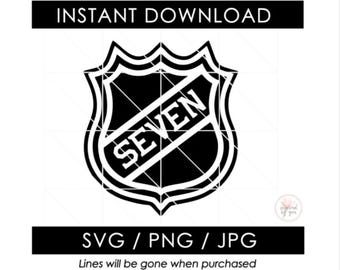 Seven Hockey Birthday SVG | 7th Seventh Bday Hockey Boy Player PNG | NHL Shield | Ice Skate Stick Puck Theme jpg | Digital File Cricut Cameo