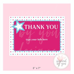 Star Girl Thank You Card 5x7 | Edit Yourself PDF | America | AG | Pink White Blue Stars Girl | DIGITAL file only