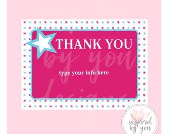 Star Girl Thank You Card 5x7 | Edit Yourself PDF | America | AG | Pink White Blue Stars Girl | DIGITAL file only