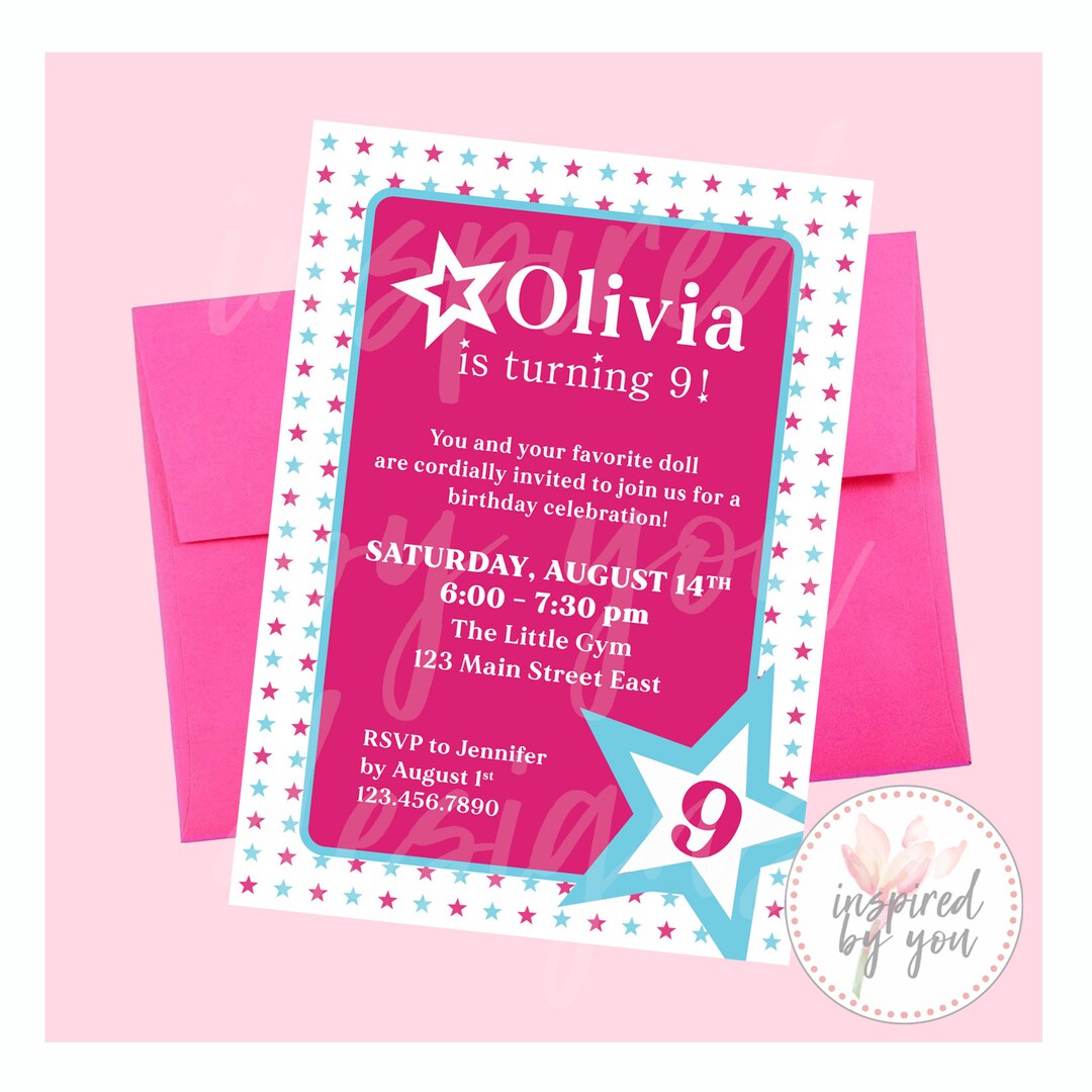 Star Invitation America Birthday Invite Sleepover Party Store Red Pink
