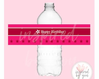 Star Girl Water Bottle Label PDF| America American Doll AG | Pink White Stars Doll | DIGITAL file only