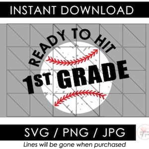 1st Grade SVG | Ready to Hit First Grade Baseball PNG | Boy Back to School JPG | 1st First Day of School Shirt | Grade One | Cricut Cut File