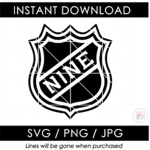 Neuf Hockey anniversaire SVG | Joueur de hockey du 9e anniversaire de naissance PNG | Bouclier de la LNH | Thème rondelle de bâton de patin à glace jpg | Fichier numérique Cricut Cameo