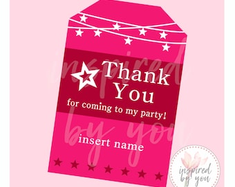 Star Girl Thank You Tags | Edit Yourself PDF | America 2x3 | AG | Pink White Stars Doll | DIGITAL file only