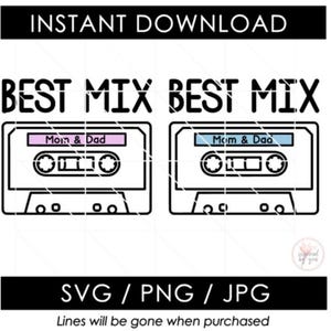 Melhor Mix Mãe e Pai SVG | Mix Fita Cassete Bebê PNG | Design de Macacão Infantil JPG | Corte Arquivo Digital para Cricut Silhouette Cameo