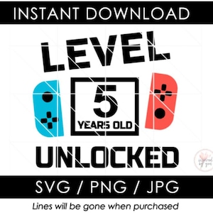 5. Geburtstag | Level 5 freigeschaltet | Fünfter Geburtstag Shirt Design | Switch Videospiel | Cut File Cricut oder Silhouette