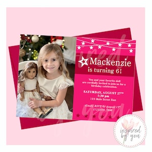 Star Invitation with Child Photo | America Birthday Invite | Sleepover Party Store | Red Pink White Stars Doll | AG |  DIGITAL FILE only