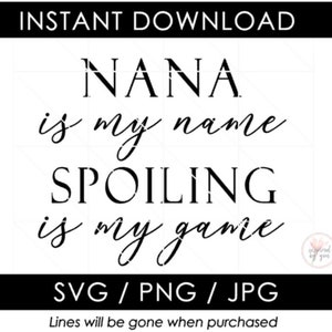 Nana es mi nombre Spoiling es mi juego SVG / Abuela Madres Día de la Madre / Vector Clipart PNG / Cricut Silhouette Cameo Cut Files