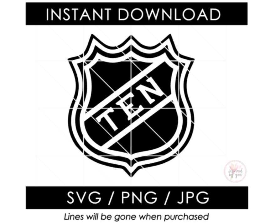 Ten Hockey Birthday SVG | 10th Tenth Bday Hockey Boy Player PNG | NHL Shield | Ice Skate Stick Puck Theme jpg | Digital File Cricut Cameo