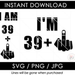 40th Birthday SVG | 39 +1 | 39 plus 1 | middle finger | forty | 1985 | Funny Birthday TShirt | PNG JPG Cut Files for Cricut Cameo Silhouette