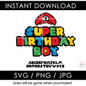 Super Geburtstag Junge SVG | Mario | Alles Gute zum Vatertag PNG | Design für Shirt Kaffeetasse Kissen | JPG Cut Dateien oder Sublimation | Cameo Silhouette