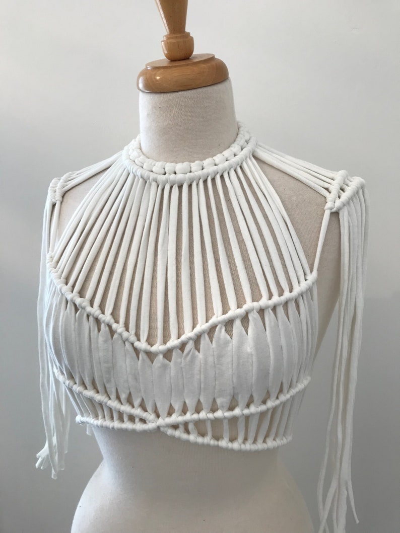 The Empire Crop White Macrame Tassel Cropped Top - Etsy UK