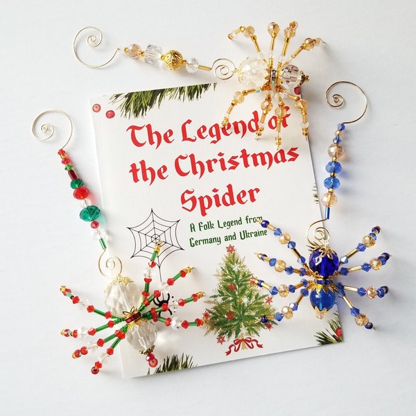 Christmas Spider with Christmas Spider Story, Beaded Christmas Spider with Beaded Hanger, Crystal Spider, Lucky Spider, Christmas Ornament