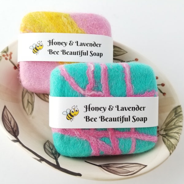 2 Bars Bee Beautiful Felted Soap, Honey Lavender Soap, Bee Beautiful Felted Soap, Honey Soap, Lavender Soap, Antioxidant Soap, Spa Soap