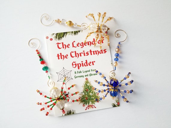 Christmas Spider with Christmas Spider Story, Beaded Christmas Spider with Beaded Hanger, Crystal Spider, Lucky Spider, Christmas Ornament