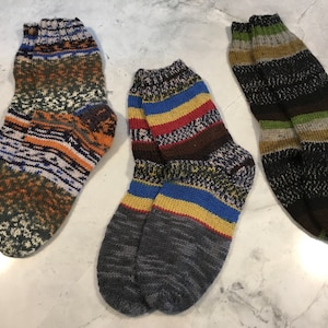 Handmade socks, fair trade socks, wool socks, hand knitted, warm socks, striped socks, handmade slippers, hand crafted socks