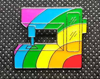 Rainbow Sewing Machine Enamel Pin Badge