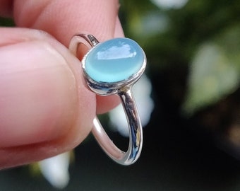 Aqua Chalcedony Ring Stone Silver Ring, Aqua Blue Chalcedony Silver Ring Chalcedony Ring Sterling Silver Ring 92.5/% Sterling Silver Ring