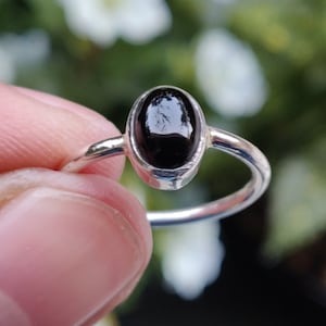 Black Onyx Gemstone Ring - 925 Sterling Silver Ring - Size 3 To 13 US - Stackable Ring - Genuine Onyx Tiny Ring - Dainty Ring - Midi Ring