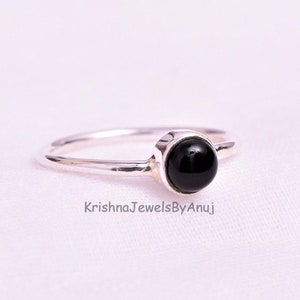 Natural Black Onyx Gemstone Ring - Solid 925 Sterling Silver Ring - Size 3 To 13 US - Stackable Ring - Promise Ring - Dainty Handmade Ring