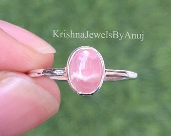 Natural Rhodochrosite Gemstone Ring - 925 Sterling Silver Ring - All Sizes 3 To 13 US - Stacking Ring - Tiny Silver Ring - Dainty Ring