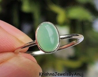 Natural Chrysoprase Gemstone Ring - 925 Solid Sterling Silver - 3 To 13 US All Sizes - Stackable Ring - Tiny Ring - Promise Ring - Gift Idea