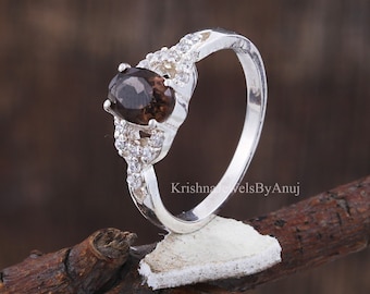 Bague En Argent 925 Avec Quartz Fumé - Taille 65 - Neuf Avec étiquettes - BA-AR-1 - Design Délicat