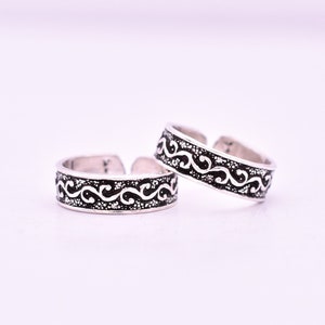 Solid 925 Sterling Silver Toe Ring Pair - Handmade Toe Ring - Adjustable Toe Band - Oxidize Toe Ring - Silver Midi Toe Ring -Indian Jewelry