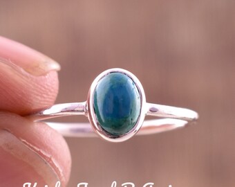 Size 8 Gift for her Natural Chrysocolla ring Light everyday ring 925 sterling silver Small genuine gem Beautiful design