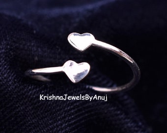 Heart Ring - 925 Sterling Silver Ring - 3 To 13 US All Sizes - Love Ring - Dainty Ring - Handmade Ring - Midi Ring - Two Hearts Silver Ring