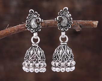 Gorgeous Peacock Silver Earring - 925 Sterling Silver Earring - Jhumka Earring - Handmade Earring - Indian Traditional Earring - Length 4 Cm