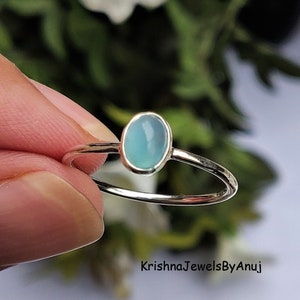 Dainty Chalcedony Silver Ring - 4X6mm Aqua Chalcedony Ring - 925 Sterling Silver Ring - All Size 3 To 13 US - Handmade Ring - Stackable Ring