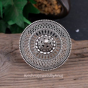 925 Solid Sterling Silver Ring - Handmade Ring - Adjustable Size Ring - Party Wear Ring - Oxidized Silver Ring- Filigree Ring- Big Size Ring