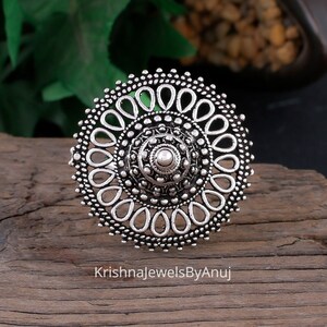 925 Solid Sterling Silver Ring - Beautiful Bohemian Silver Ring - Adjustable Size Ring - Oxidized Ring - Party Wear Ring - Big Size Ring