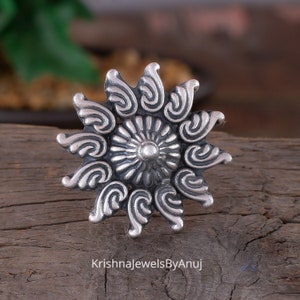 925 Solid Sterling Silver Ring - Beautiful Flower Silver Ring - Adjustable Size Ring - Oxidized Ring - Handmade Ring - Party Wear Ring