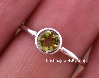 925 Sterling Silver Ring - Natural Peridot Gemstone Ring - August Birthstone Ring - Dainty Ring - Stacking Ring - Tiny Ring- Size 3 To 13 US